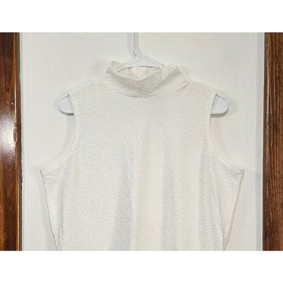 Vintage 90s Textured Turtleneck Sleeveless White Top Size 14/16W X-Large Stretch - Picture 3 of 5